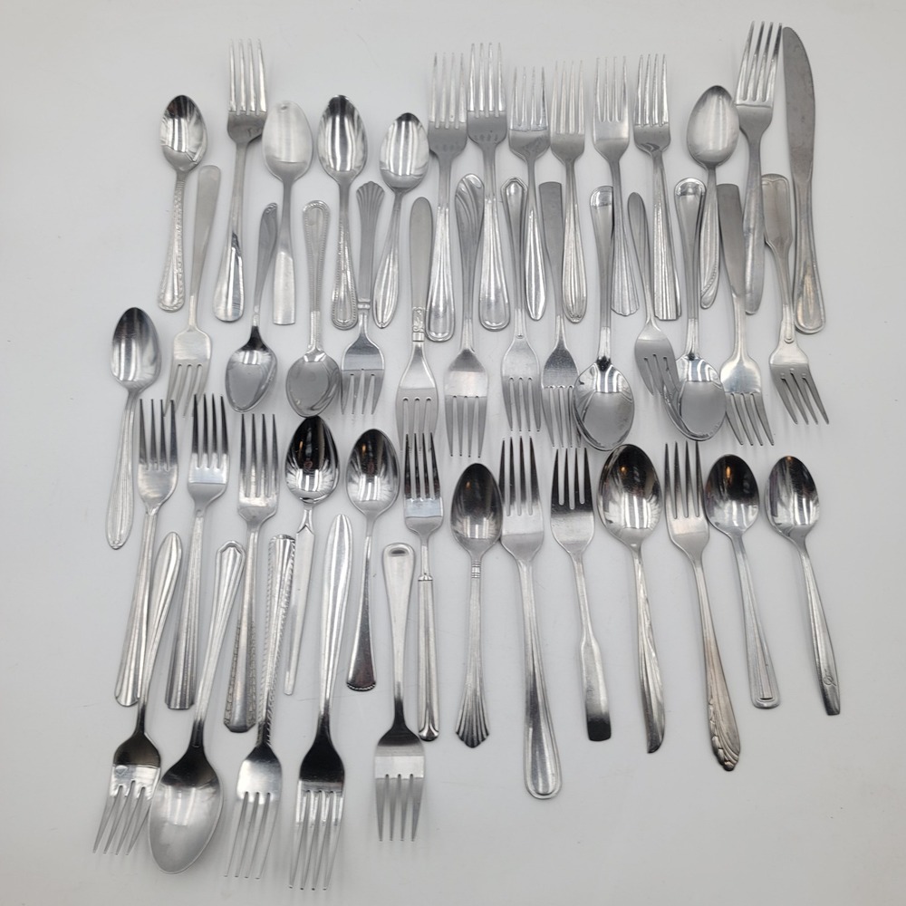 45pc‎ Mismatched Stainless Steel Flatware Lot Assorted Forks Spoons Knife Set